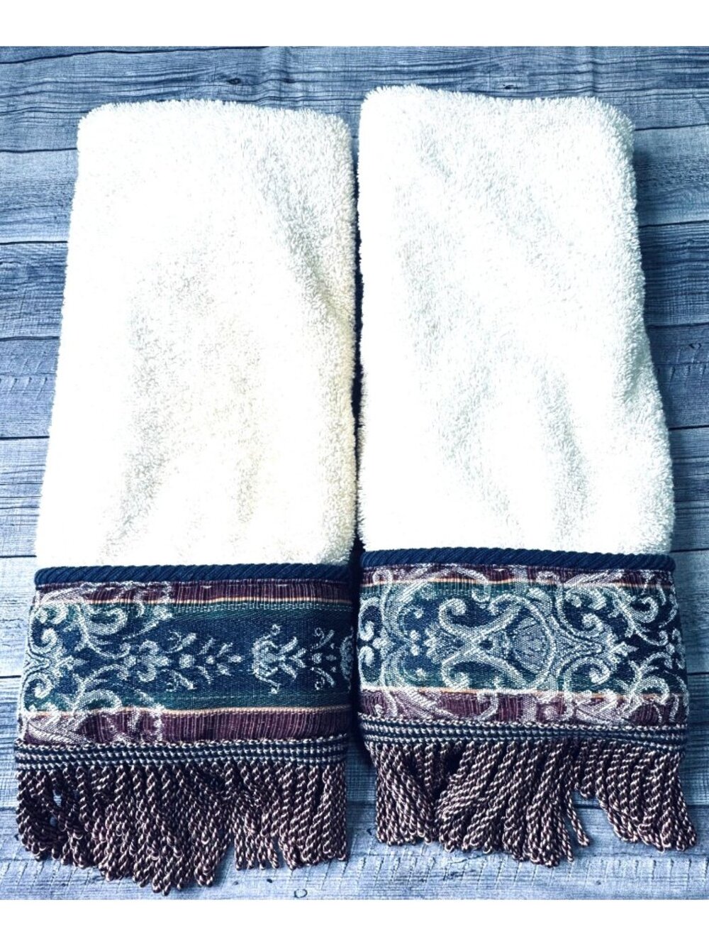 Set of 2 CROSCILL MARCHESA Hand Towels Blue Burgandy Green